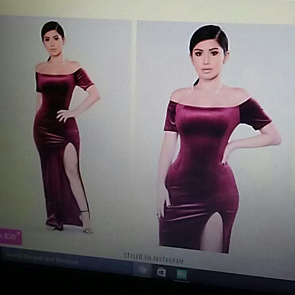 Burgundy Off the Shoulder Slit Dress
